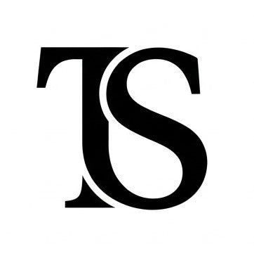 A black stylized monogram letter 'TS' on a plain white background.